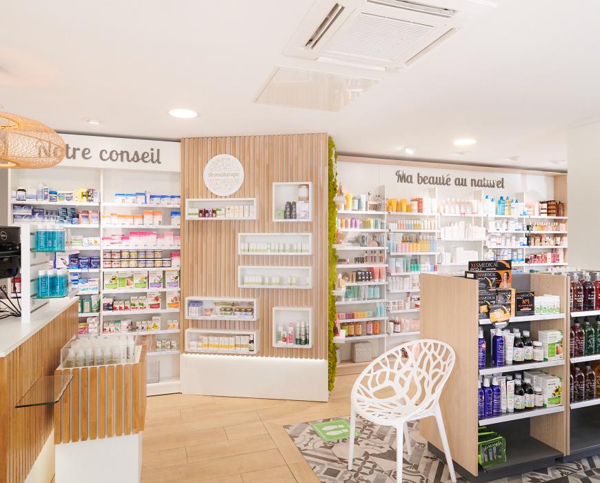 meubles sur mesure pharmacie agencement jbcc moderne tendance coloré