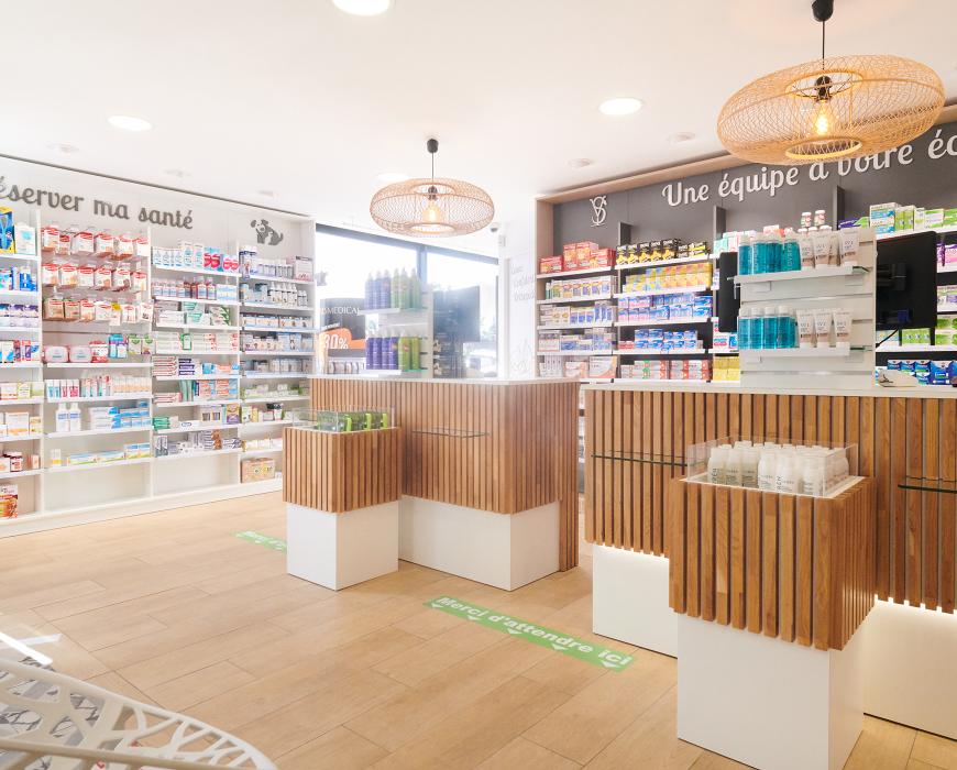 meubles sur mesure pharmacie agencement jbcc moderne tendance coloré
