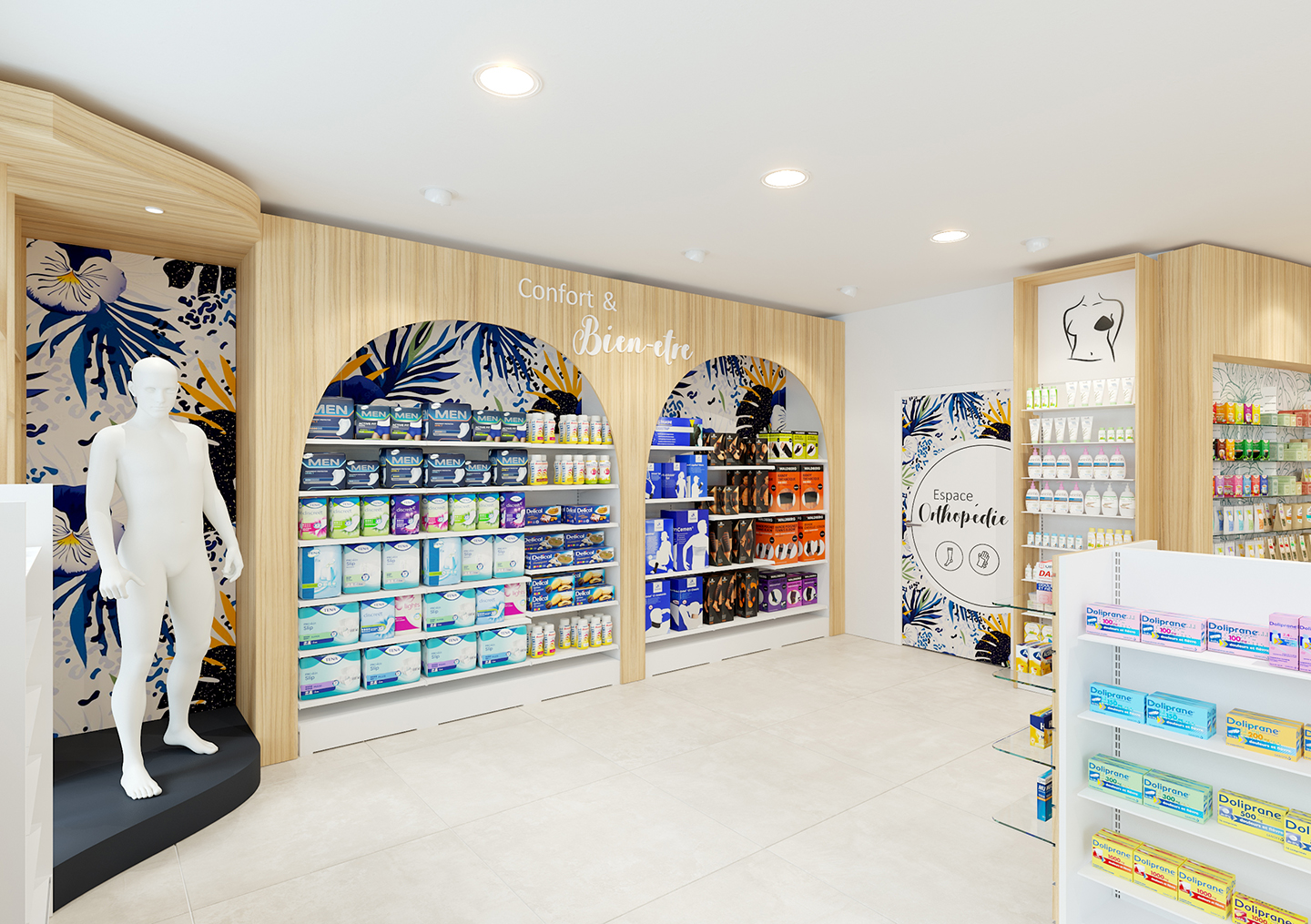 agenceur agencement aménagement réagencement relooking transfert création espace orthopédie salle de vaccination espace confidentiel espace optique mad espace beauté maman bébé maquillage soins capillaires hygiène confort bien être surface de vente mobilier comptoir linéaires décoration travaux fabrication française 