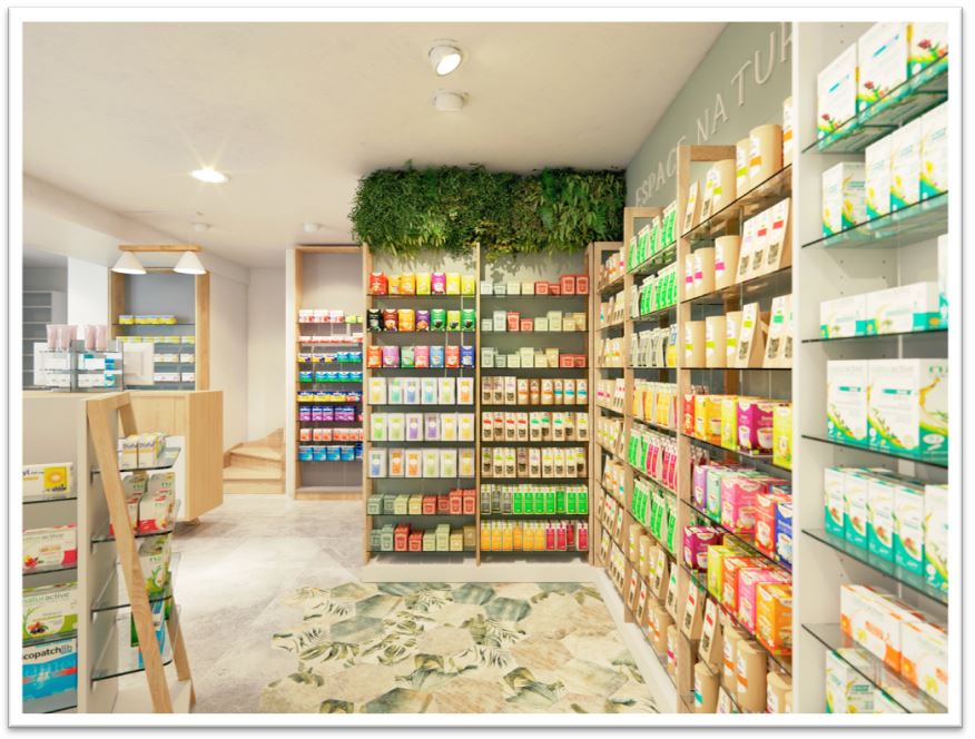 linéaire pharmacie du clocher meuble bois et métal espace nature