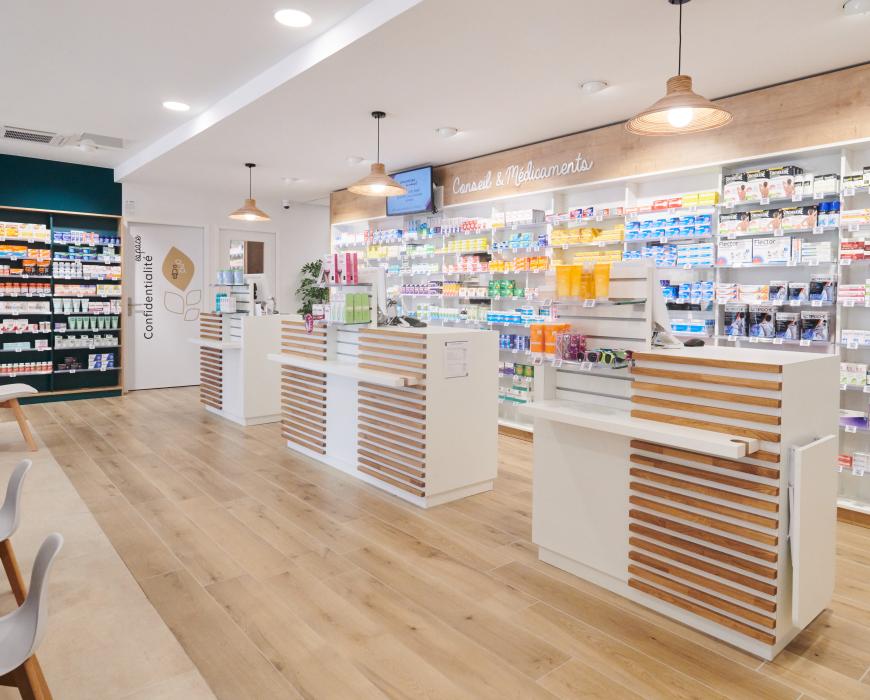 meubles sur mesure pharmacie agencement jbcc moderne tendance coloré