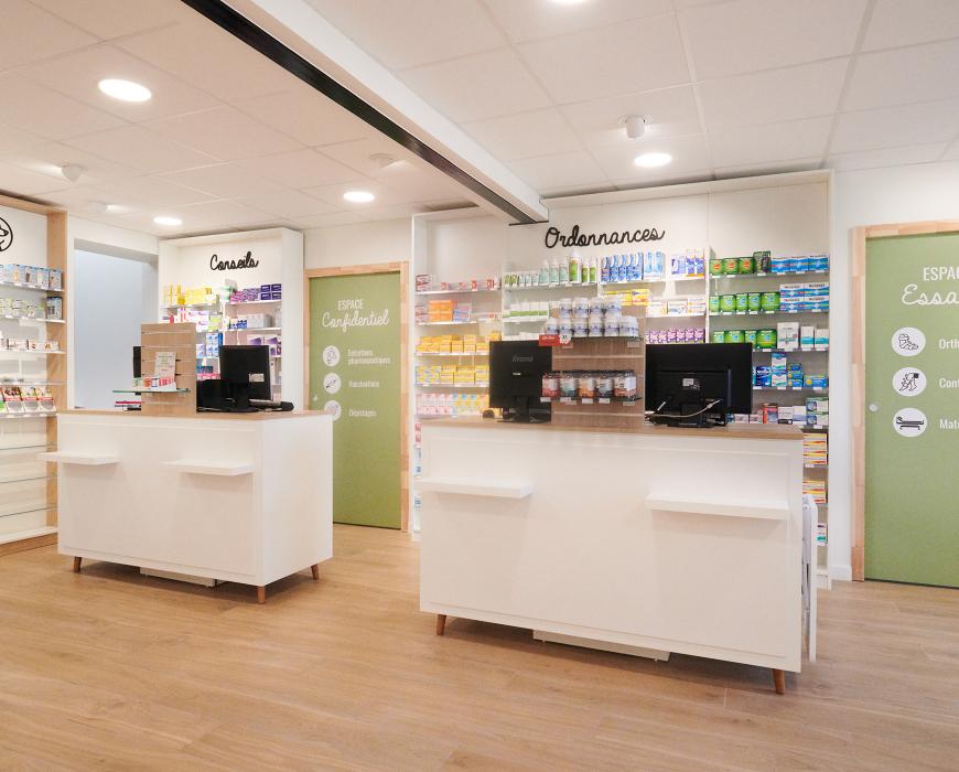 meubles sur mesure pharmacie agencement jbcc moderne tendance coloré