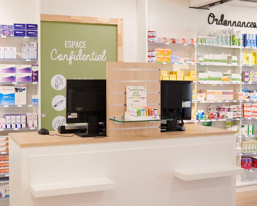 meubles sur mesure pharmacie agencement jbcc moderne tendance coloré