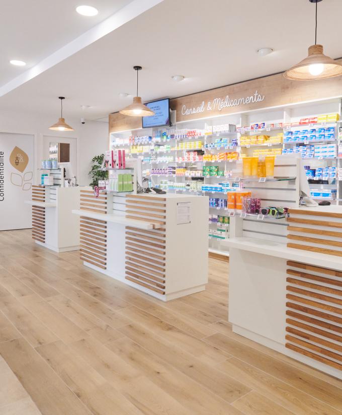 meubles sur mesure pharmacie agencement jbcc moderne tendance coloré